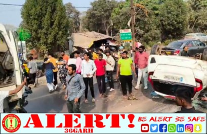  एनएच-53 पर भीषण हादसा: तेज रफ्तार हाईवा की टक्कर से कार पलटी, विधायक परिवार के बच्चे समेत 5 घायल