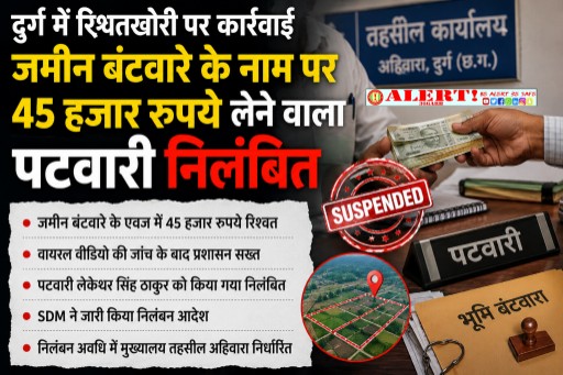  दुर्ग में रिश्वतखोरी पर बड़ी कार्रवाई: जमीन बंटवारे के नाम पर 45 हजार लेने वाला पटवारी निलंबित