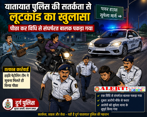  यातायात पुलिस की मुस्तैदी से लूटकांड का खुलासा, पीछा कर विधि से संघर्षरत बालक दबोचा