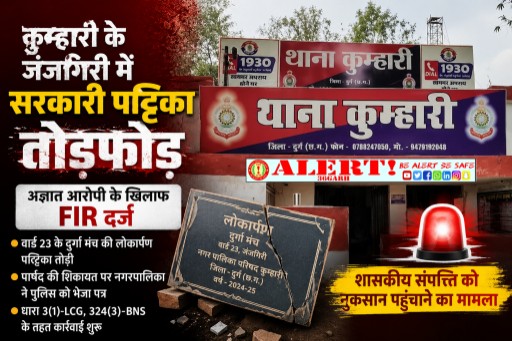  कुम्हारी के जंजगिरी में सरकारी दुर्गा मंच की लोकार्पण पट्टिका तोड़ी, अज्ञात के खिलाफ FIR
